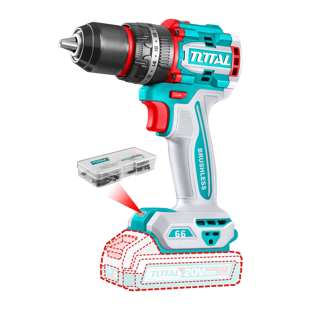 TOTAL TOOLS - Taladro de Impacto Inalámbrico 13mm 20V 66nm Total