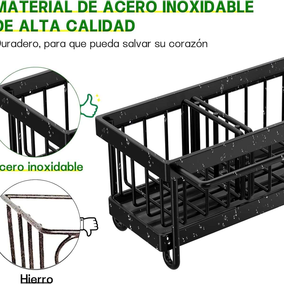 WAKESHOME - Rack de Almacenamiento para Fregadero con Tubo de Drenaje Giratorio