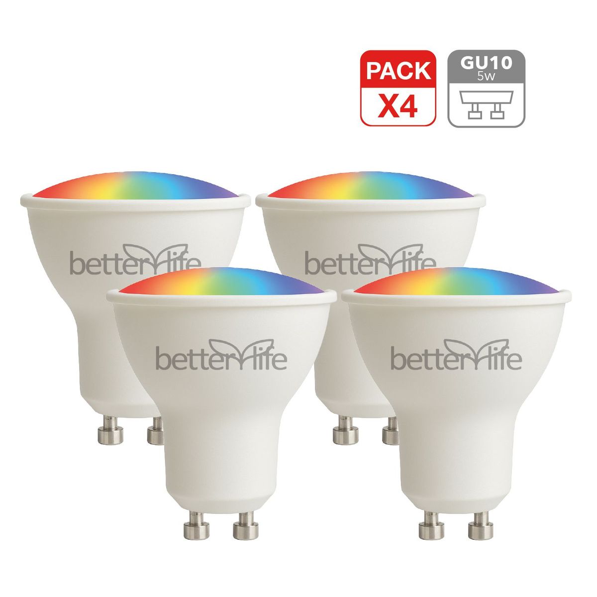 Ampolleta Inteligente LED RGB Wifi 5W GU10 4 unidades, marca BETTERLIFE - Foto Principal