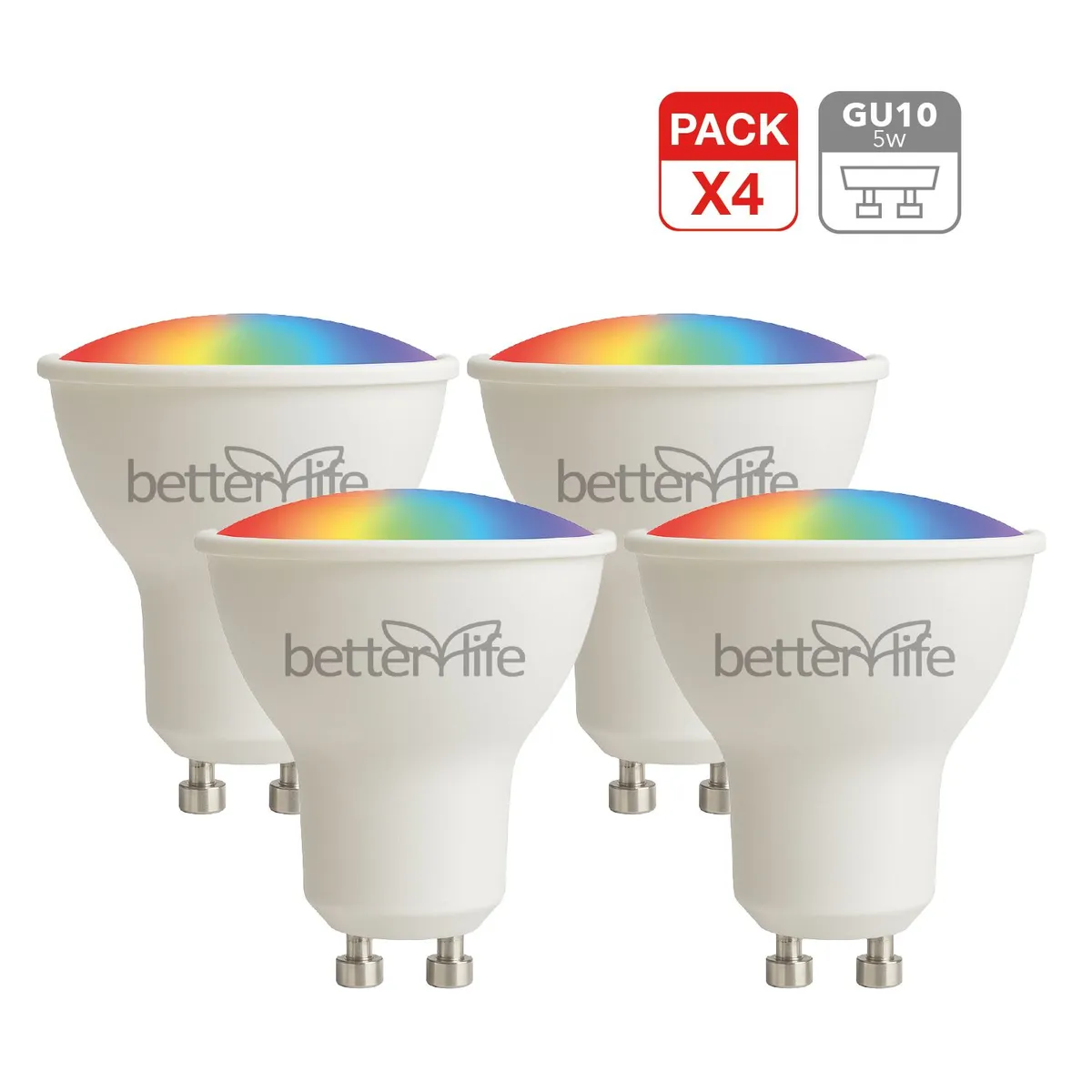 Ampolleta Inteligente LED RGB Wifi 5W GU10 4 unidades, marca BETTERLIFE - Foto Principal