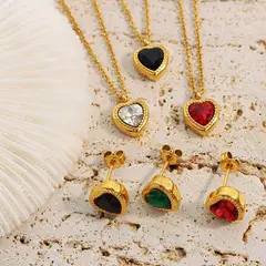 LUX JOYAS - Aros Baño Oro Amarillo 18k Pegados Corazón Circón