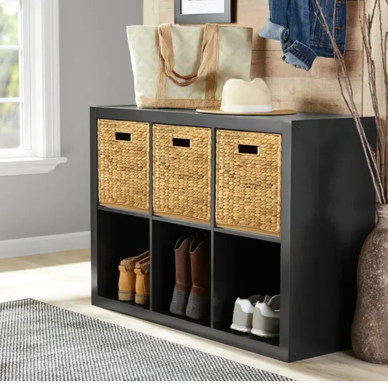 PANDALINO - Mueble Organizador Pasco Negro - Con Canastos de Mimbre
