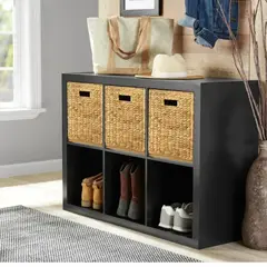 PANDALINO - Mueble Organizador Pasco Negro - Con Canastos de Mimbre