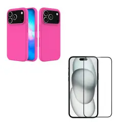 JOIGO - Carcasa Goma Lamina Vidrio Para iPhone 17 Pro Fucsia