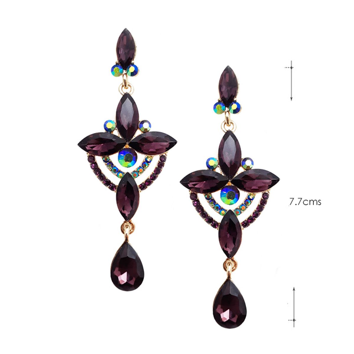 VANE COLLECTION - Aros para mujer pegado colgantes largos cristal morado tornasol facetados