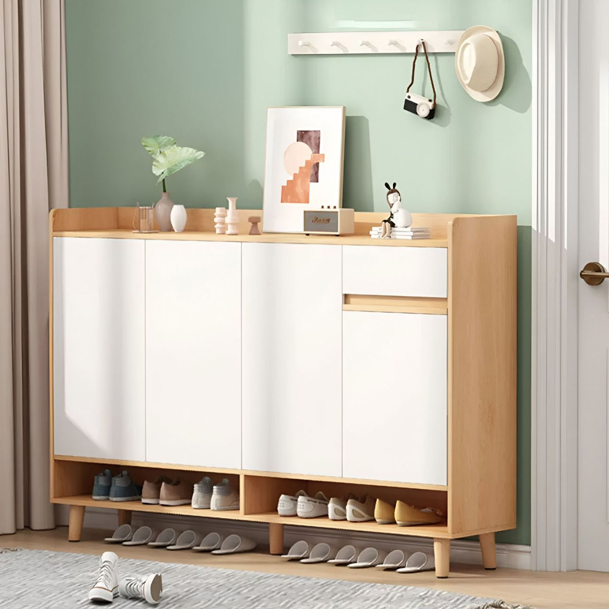 MUNDO ONLINE - Zapatero Bicolor Elegance 4 Puertas Organizador Estante 122 CM