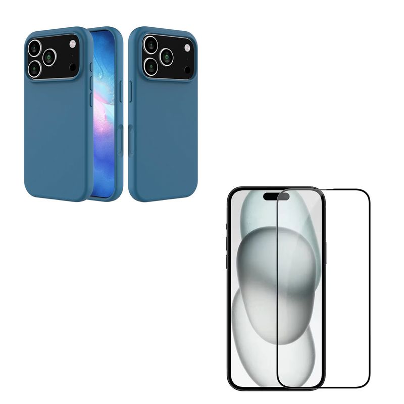 JOIGO - Carcasa Goma Lamina Vidrio Para iPhone 17 Pro Azul Oscuro
