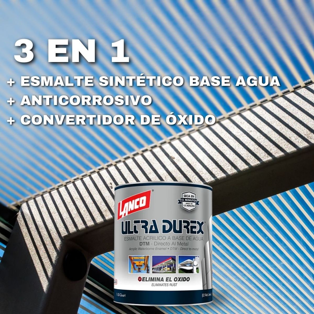 LANCO - Esmalte 3x1 Ultra Durex Anticorrosivo Blanco ¼ GL