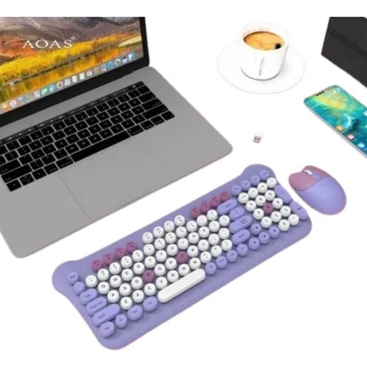 GENERICO - Kit Inalámbrico Teclado Y Mouse Aoas As-212 español Morado