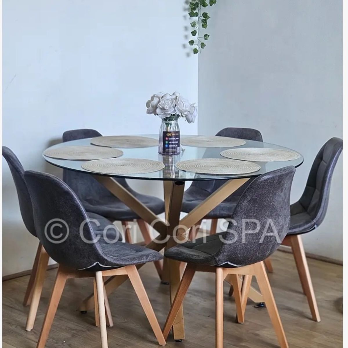 CORI CORI - Comedor Warwick 120Cms + 6 Sillas Capitonne Ecocuero Vintage