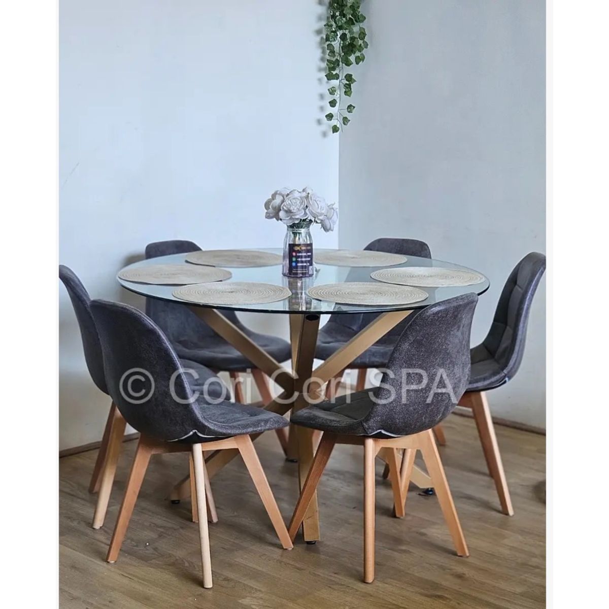 CORI CORI - Comedor Warwick 120Cms + 6 Sillas Capitonne Ecocuero Vintage
