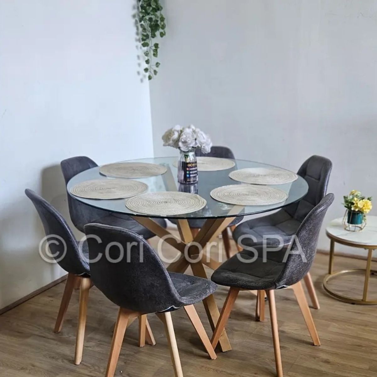 CORI CORI - Comedor Warwick 120Cms + 6 Sillas Capitonne Ecocuero Vintage