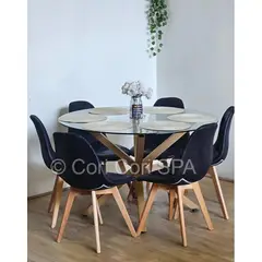 CORI CORI - Comedor Warwick 120Cms + 6 Sillas Capitonne Ecocuero Vintage