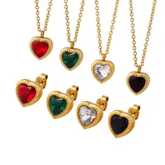 LUX JOYAS - Aros Baño Oro Amarillo 18k Pegados Corazón Circón Esmeralda