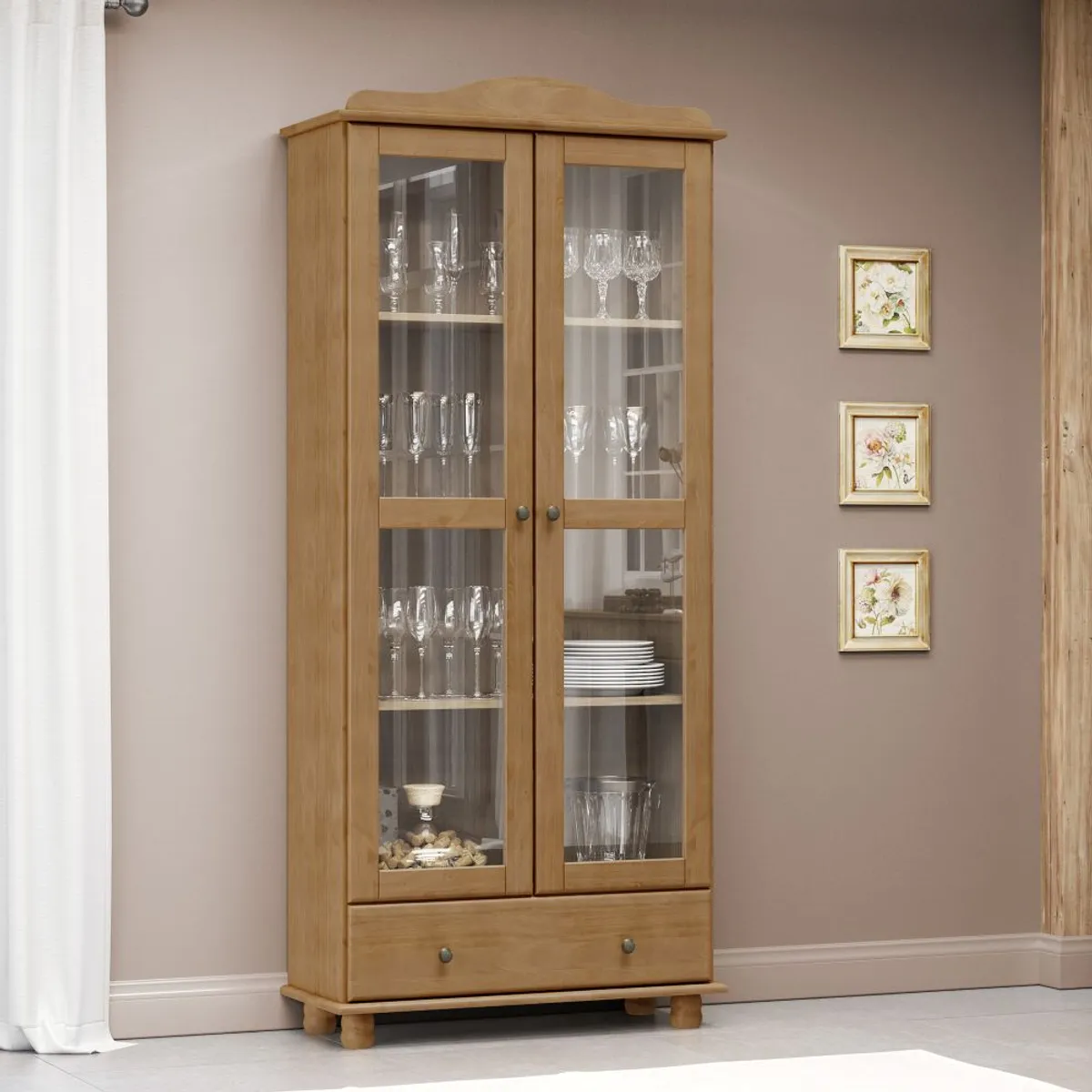 ROCA - Vitrina Santa Fé 2 Puertas + 1 Cajón Caoba