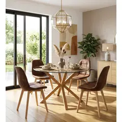 CORI CORI - Comedor Warwick 120cm + 4 Sillas Capitonne Ecocuero Vintage