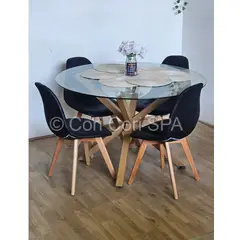 CORI CORI - Comedor Warwick 120cm + 4 Sillas Capitonne Ecocuero Vintage