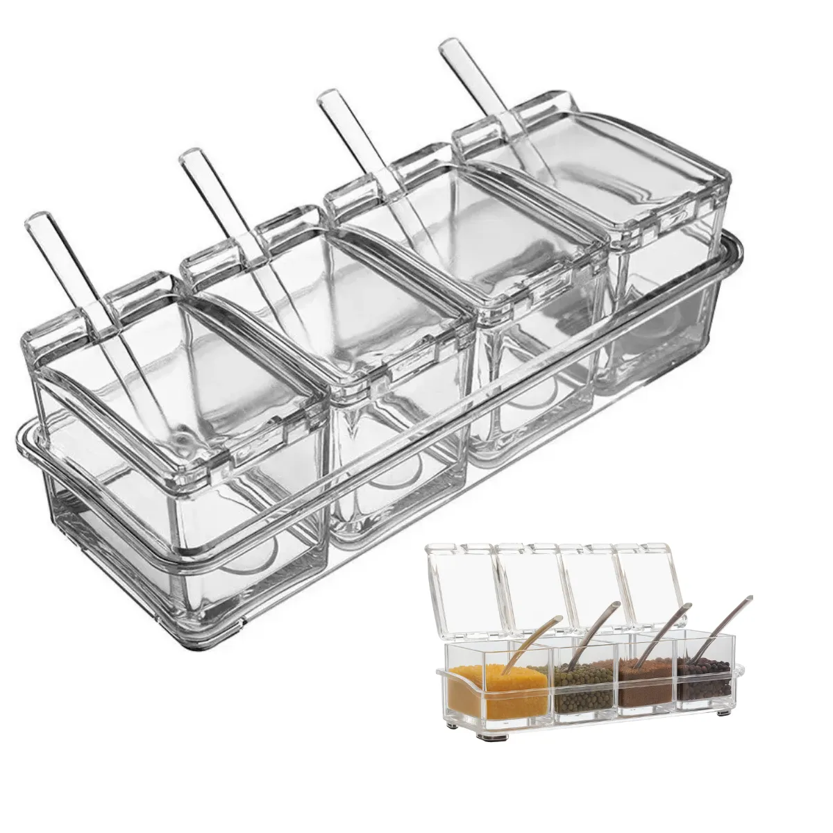 GENERICO - Organizador De Especies Condimentero Acrilico Con Cucharas