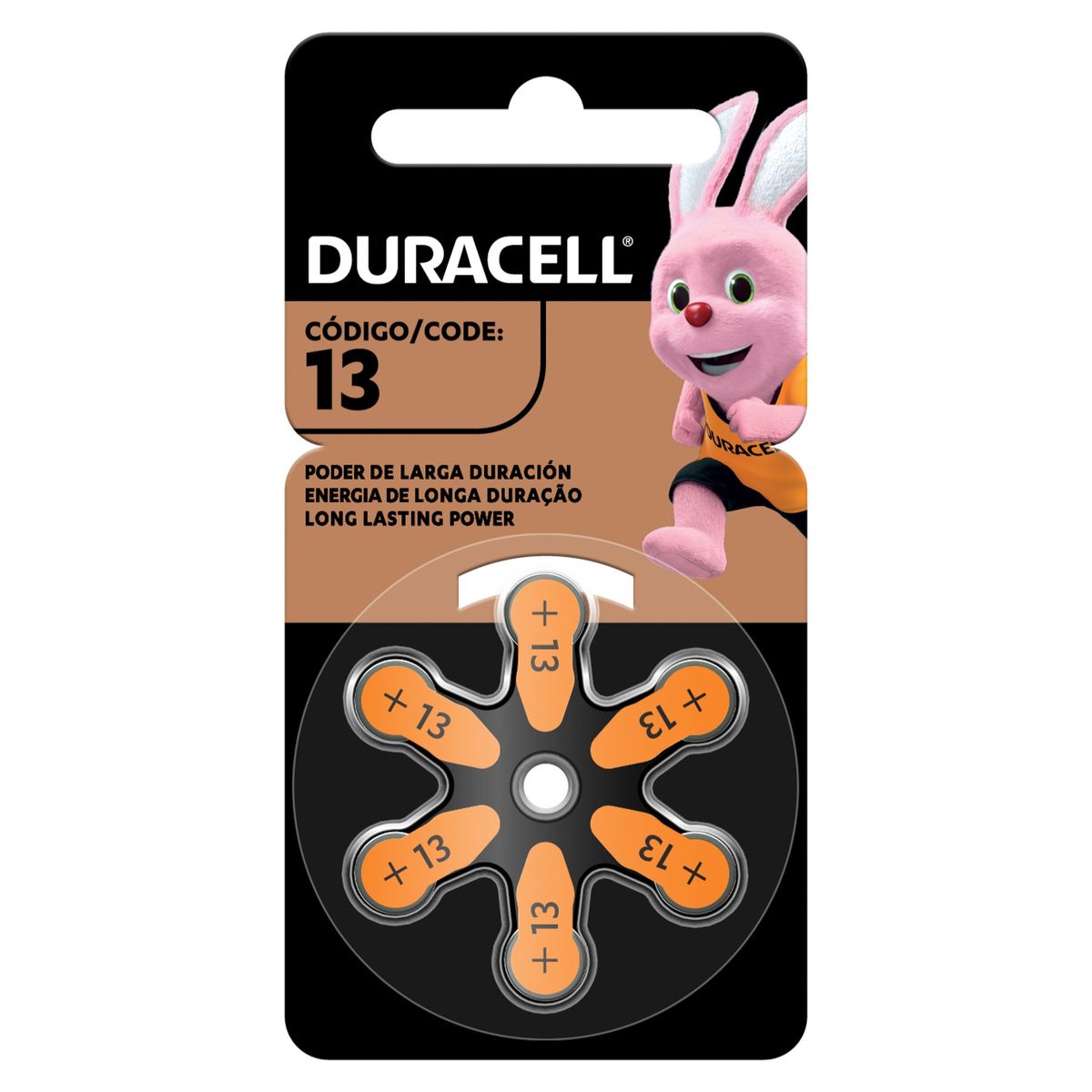 Pila Duracell para audífonos tamaño 13 6 pilas auditivas, marca DURACELL - Foto Principal