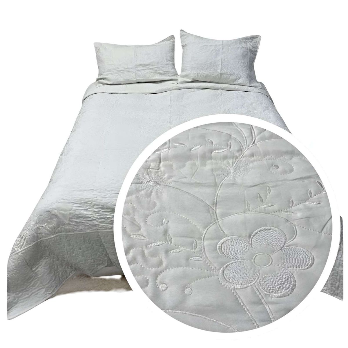 GENERICO - CUBRECAMA QUILT DE VERANO 2 PLAZAS BORDADO