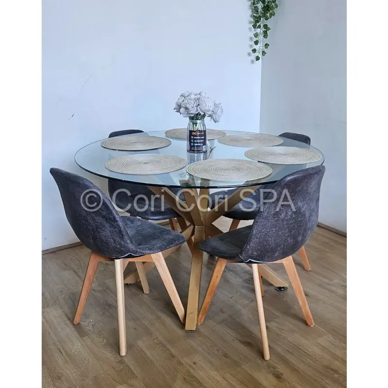 CORI CORI - Comedor Warwick 100cm + 4 Sillas Capitonne Ecocuero Vintage