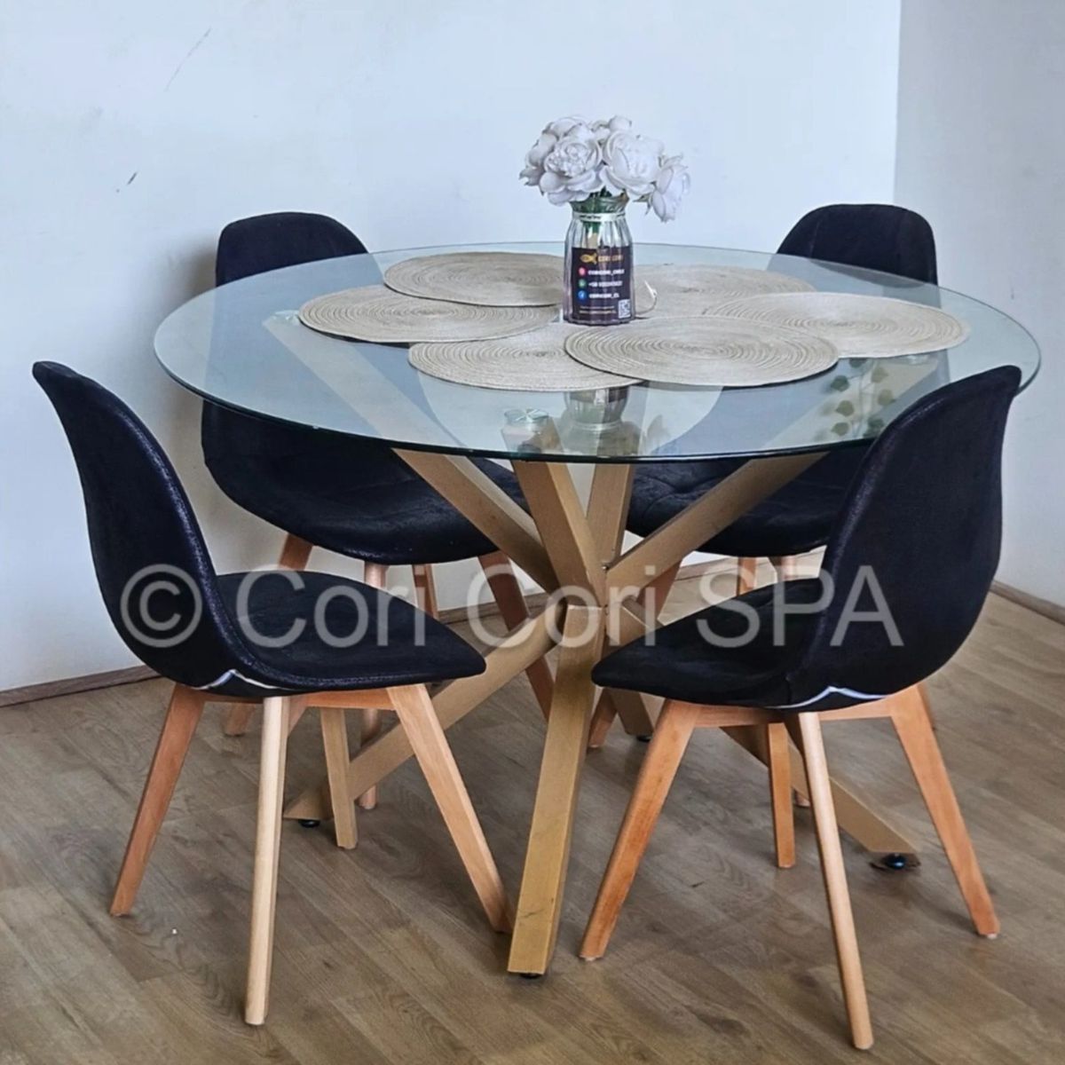 CORI CORI - Comedor Warwick 100cm + 4 Sillas Capitonne Ecocuero Vintage…