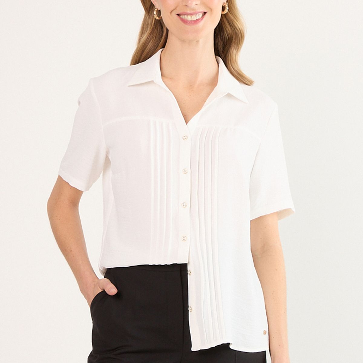 MA GRIFFE - Blusa Manga Corta Mujer Blanco Magriffe