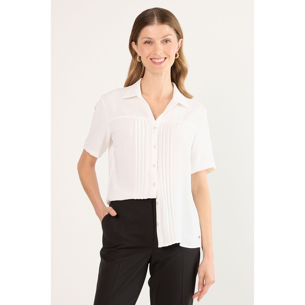 MA GRIFFE - Blusa Manga Corta Mujer Blanco Magriffe