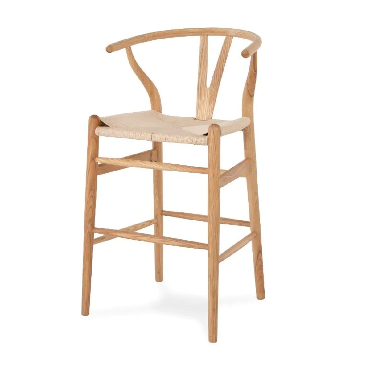 GENERICO - Pack 2 Sillas Altas De Madera Wishbone Asiento Cuerda LF9-01B