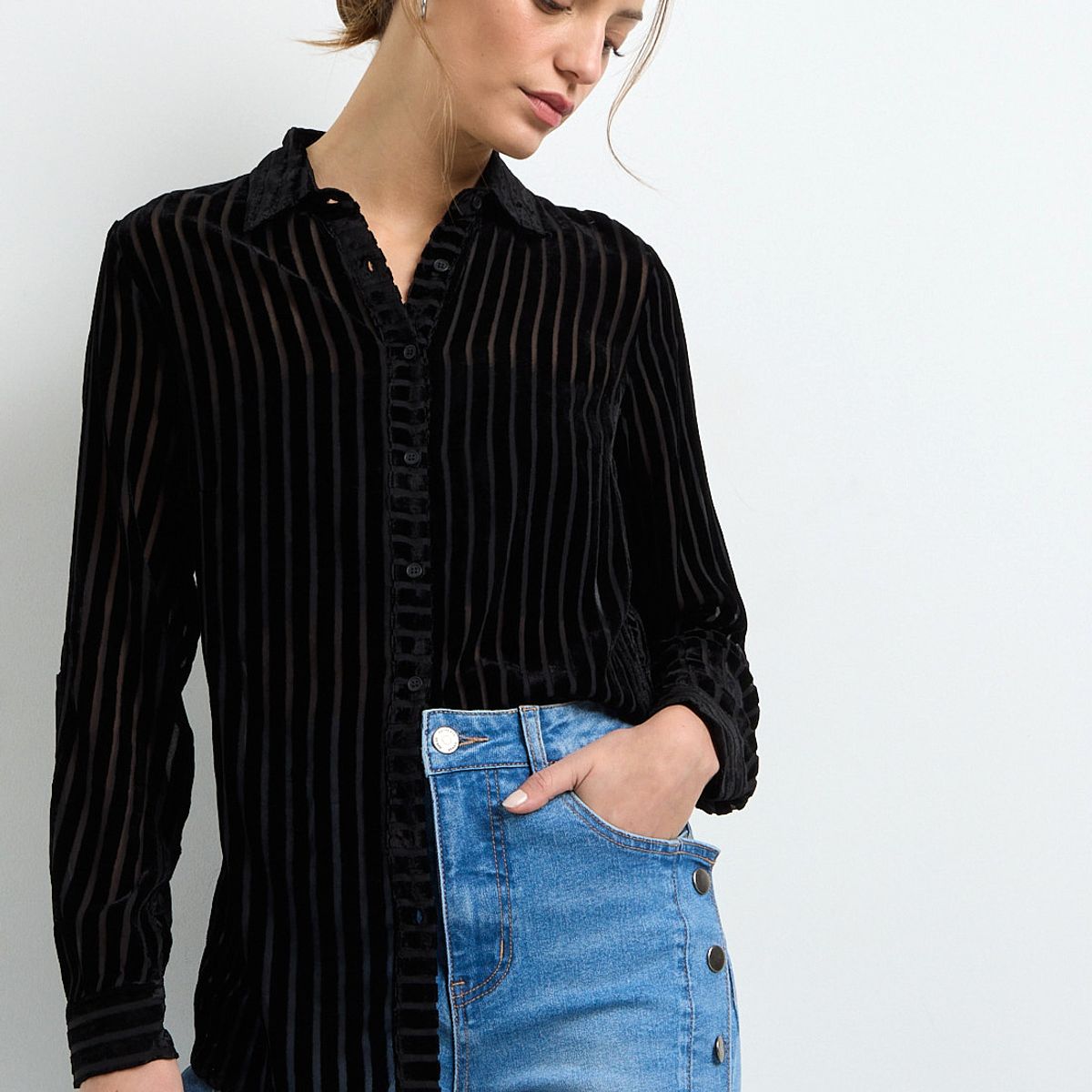 IO - Blusa Manga Larga Negro Mujer Io