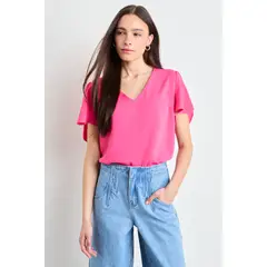 IO - Blusas Manga Corta Mujer Fucsia