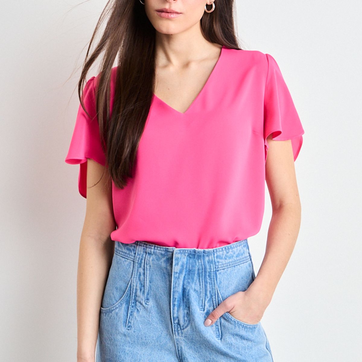 IO - Blusas Manga Corta Mujer Fucsia Io