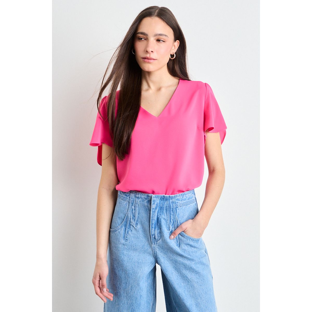IO - Blusas Manga Corta Mujer Fucsia Io
