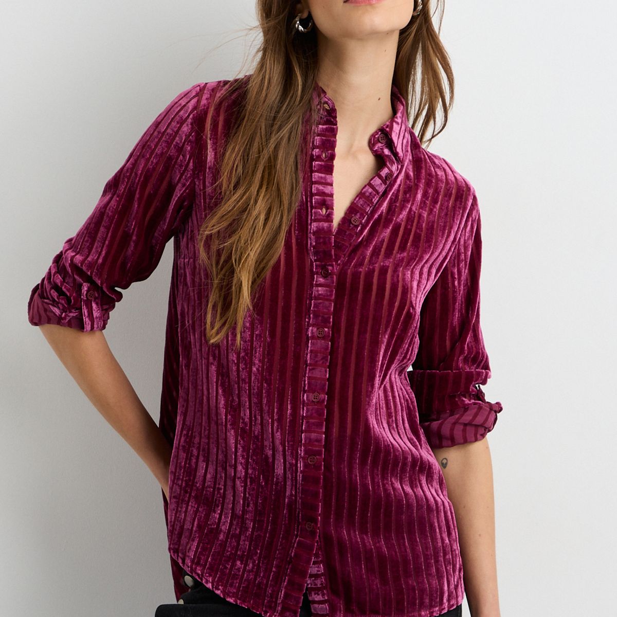 IO - Blusa Manga Larga Burdeo Mujer Io