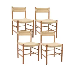 GENERICO - Pack 4 Sillas Comedor Madera Cuerda Natural LF9-86