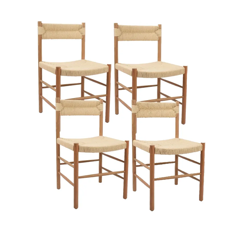 GENERICO - Pack 4 Sillas Madera Comedor Cuerda Trenzada LF9-86