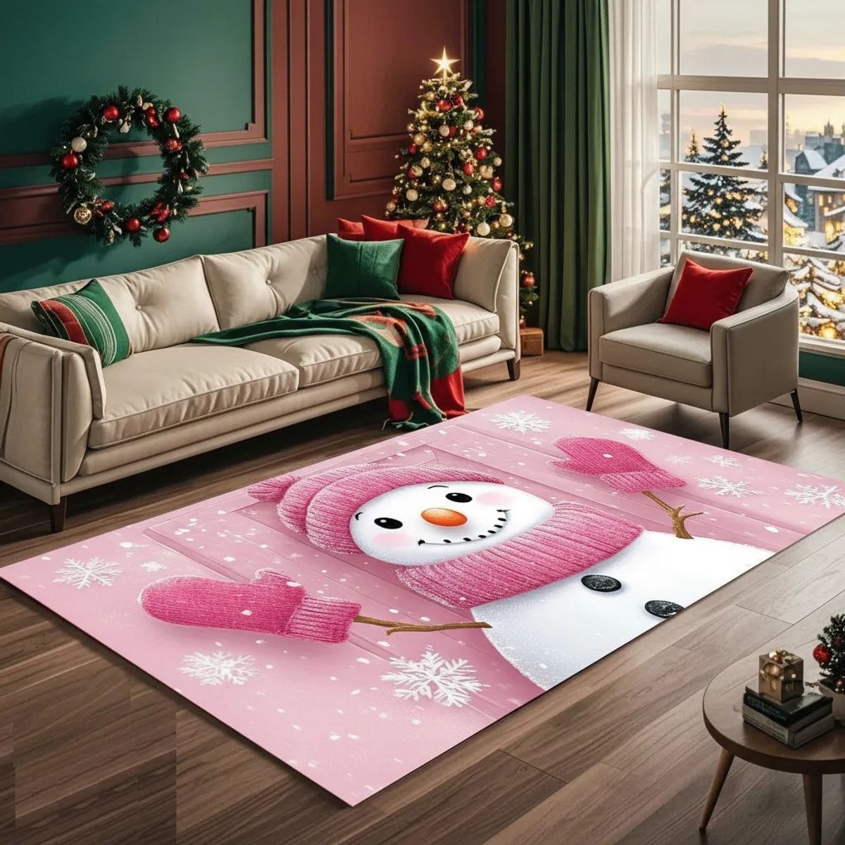 GENERICO - Alfombras Navideñas 3d hermoso Diseño Rosa Muñeco de Nieve 180x200cm