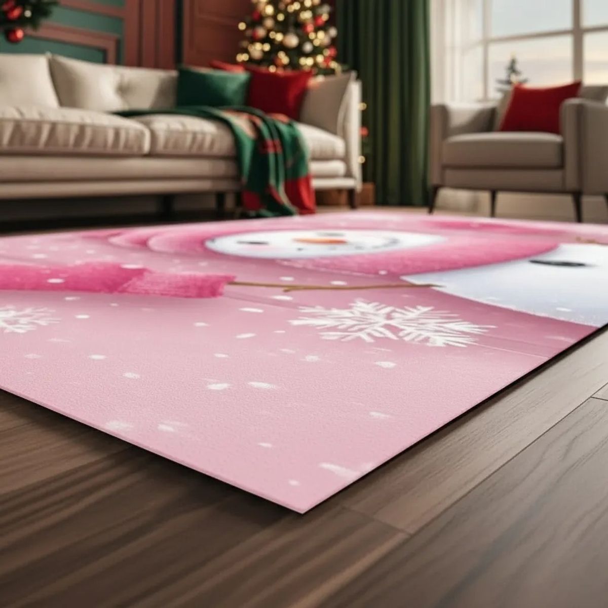 GENERICO - Alfombras Navideñas 3d hermoso Diseño Rosa Muñeco de Nieve 180x200cm