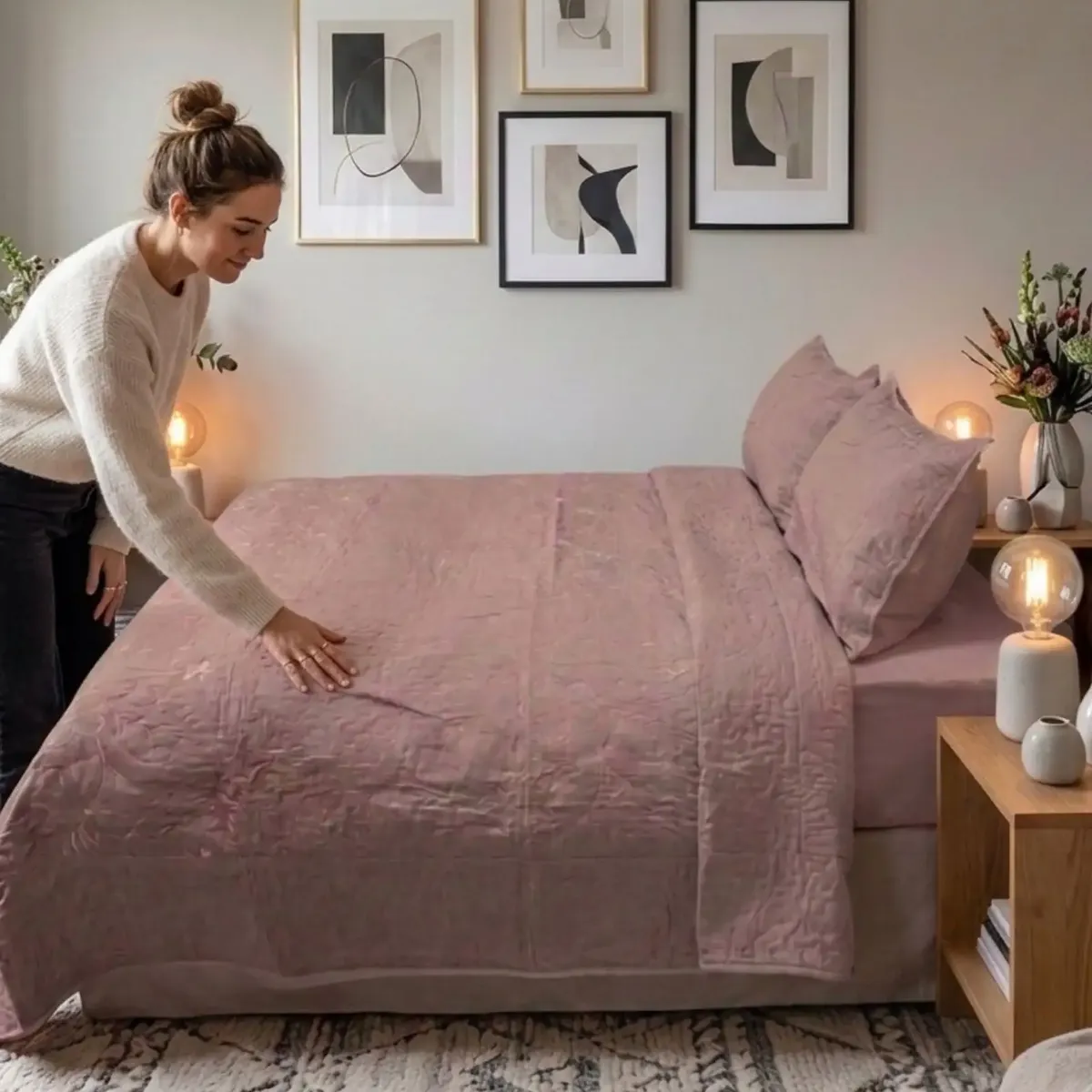 GENERICO - Cubrecama Quilt Bordado 2 Plazas mas Fundas de Almohadas Estilo Botánico