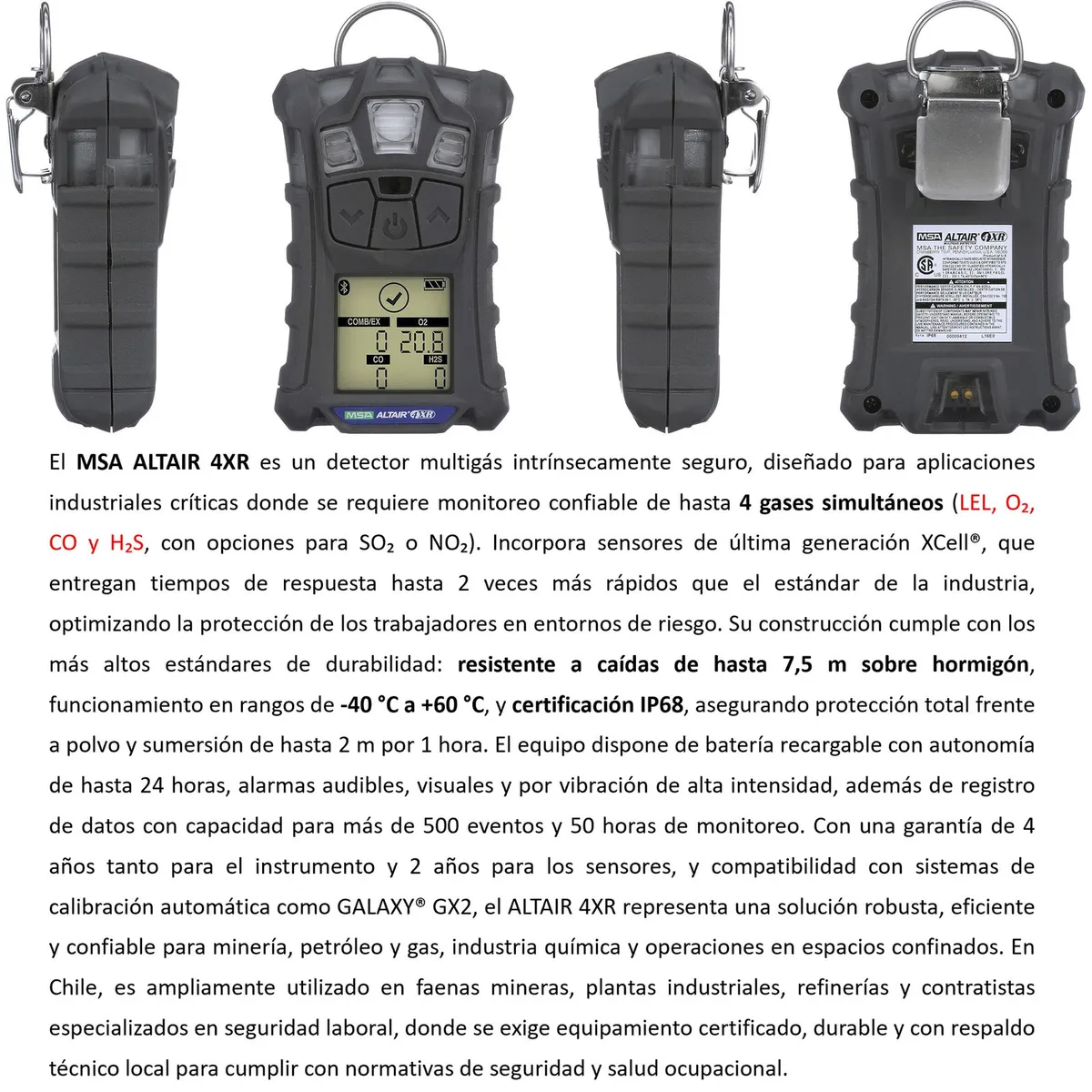 MSA - MSA ALTAIR 4XR Detector multigás Monitoreo gases LEL O CO H2S Honeywell
