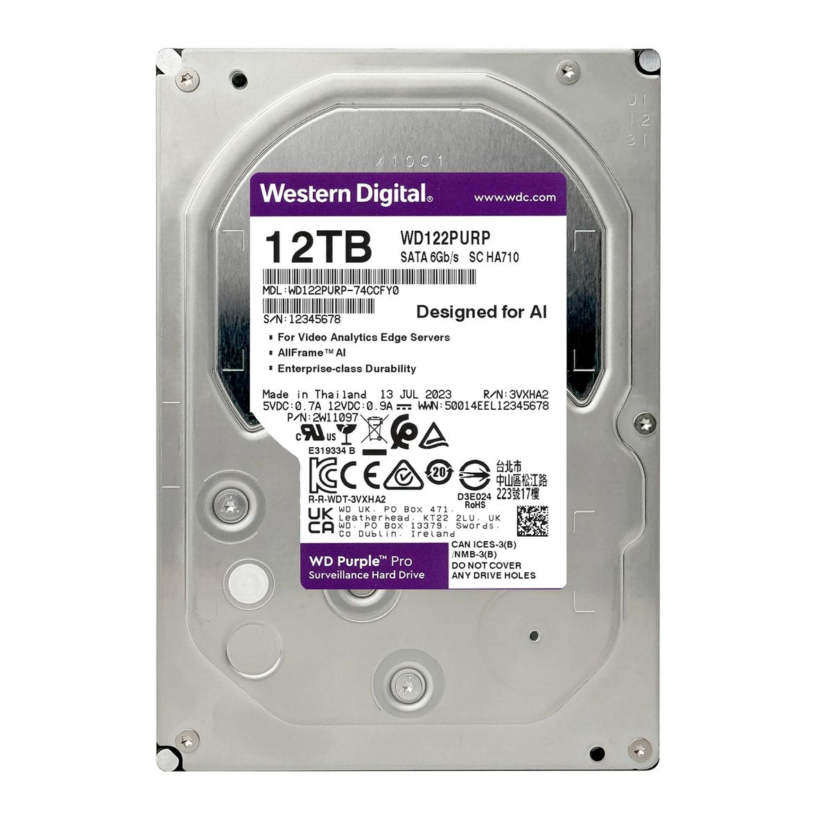 WESTERN DIGITAL - Disco Duro Interno WD Purple 12TB Vigilancia PC / DVR / NVR