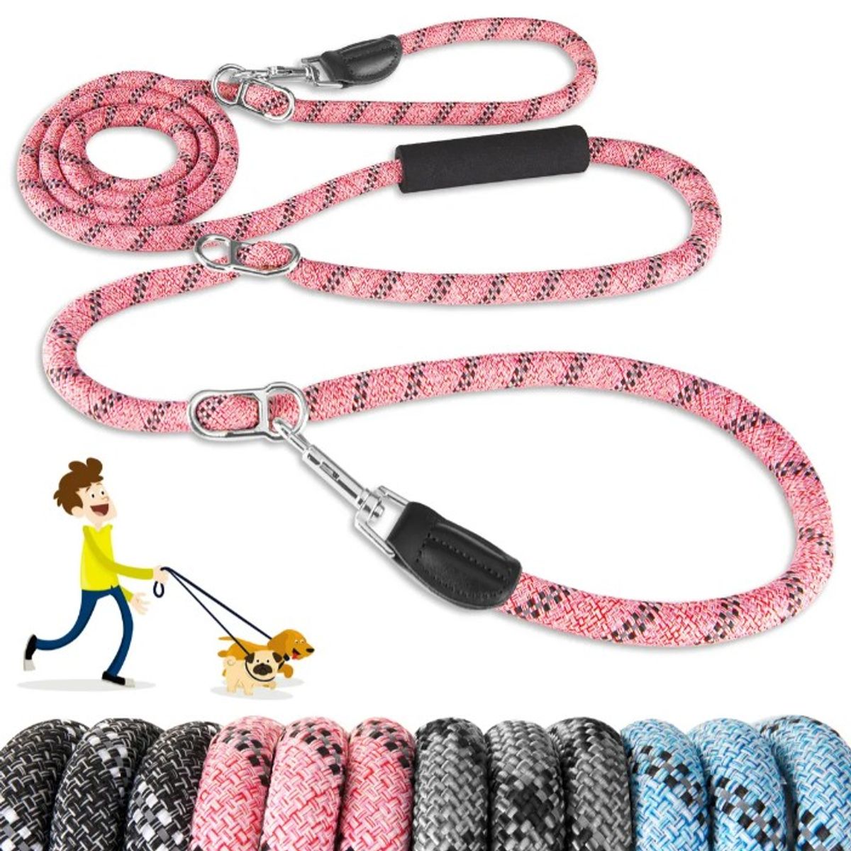 GENERICO - Correa Larga 8 En 1 Doble Extremo 3mts Perro Mascotas, Rosa