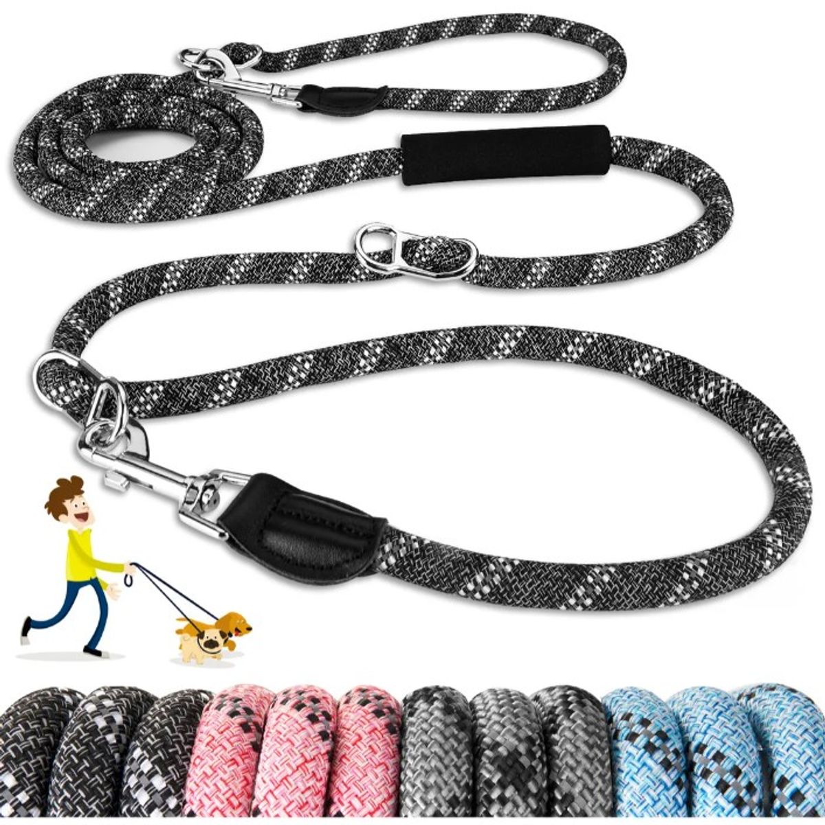 GENERICO - Correa Larga 8 En 1 Doble Extremo 3mts Perro Mascotas, Negro