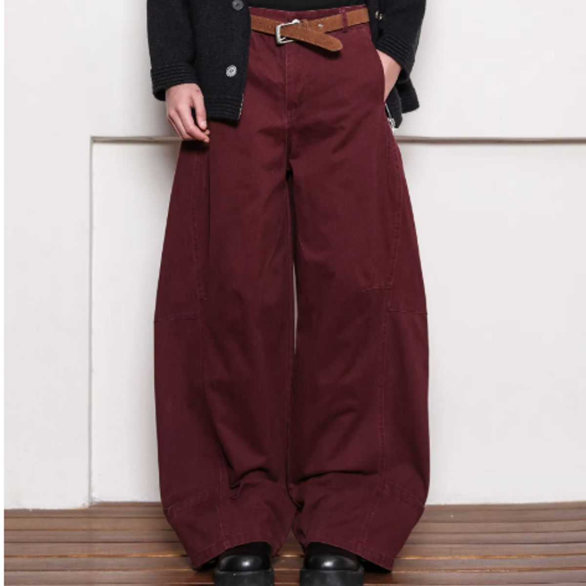 VELVET - Pantalones Vaqueros Burdeo de Cintura Alta