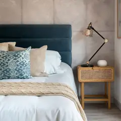 KABECEROS - RESPALDO ROLLOS - SUPER KING- FELPA AZUL PETROLEO