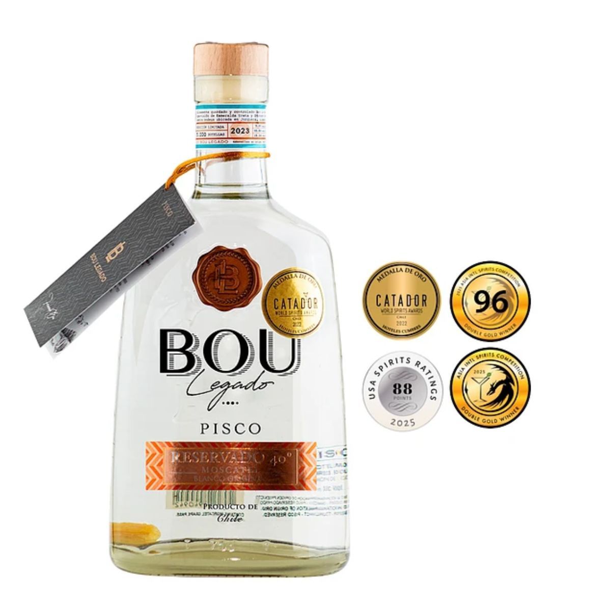 BOU - Pisco Bou Legado Blanco 40º 750 ml  Edición Premium