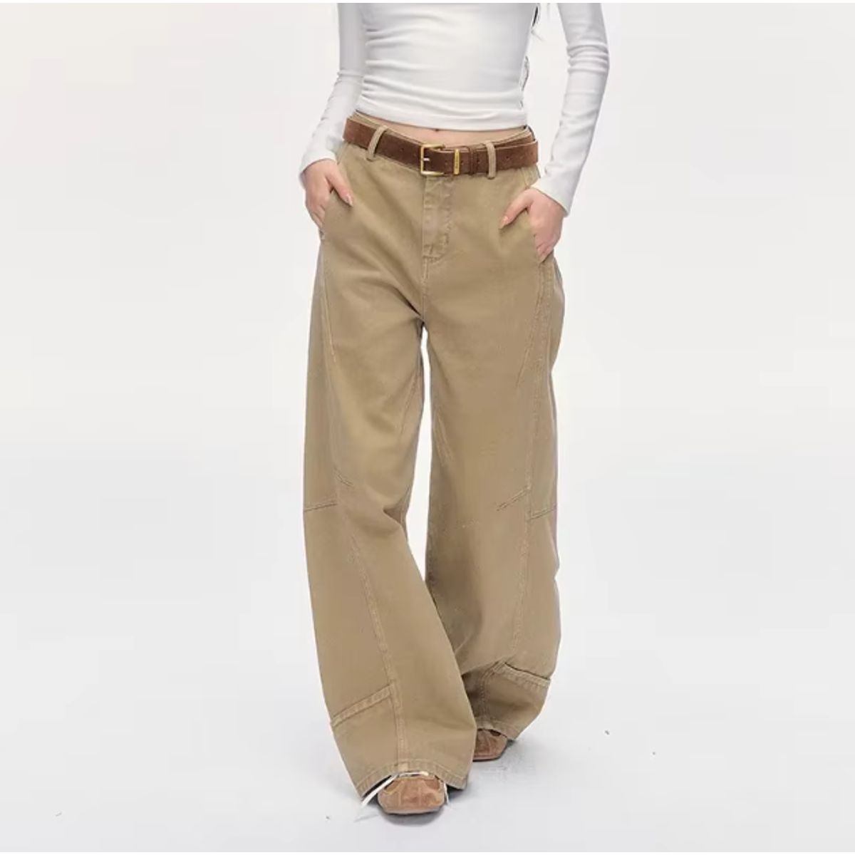 VELVET - Pantalones Vaqueros Caqui de Cintura Alta Mujer