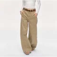 VELVET - Pantalones Vaqueros Caqui de Cintura Alta Mujer