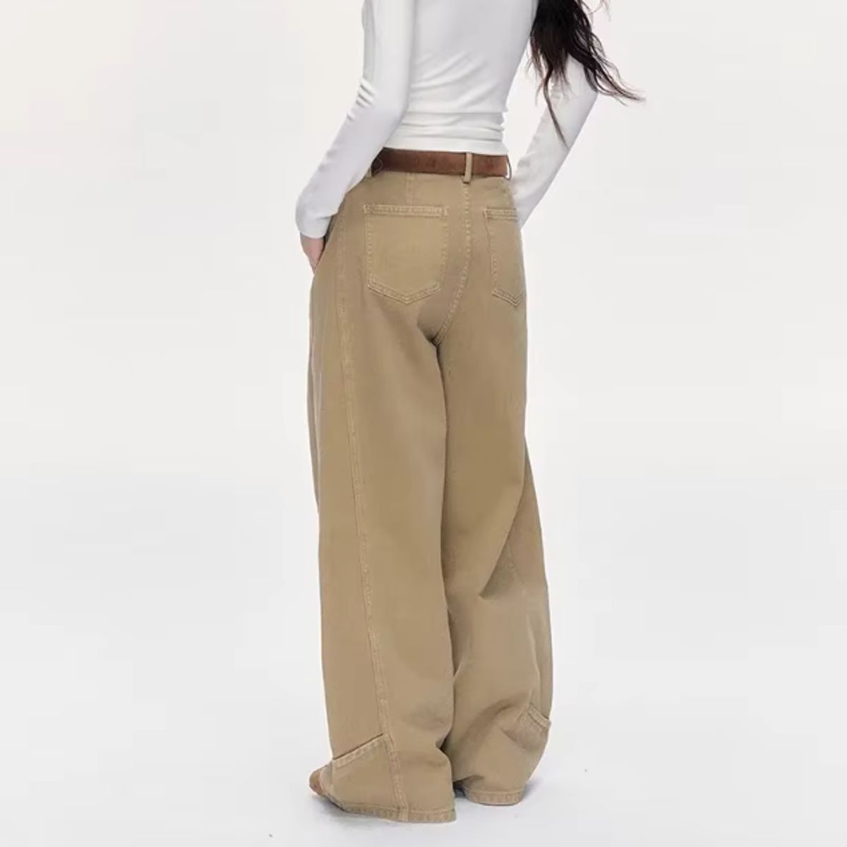 VELVET - Pantalones Vaqueros Caqui de Cintura Alta Mujer