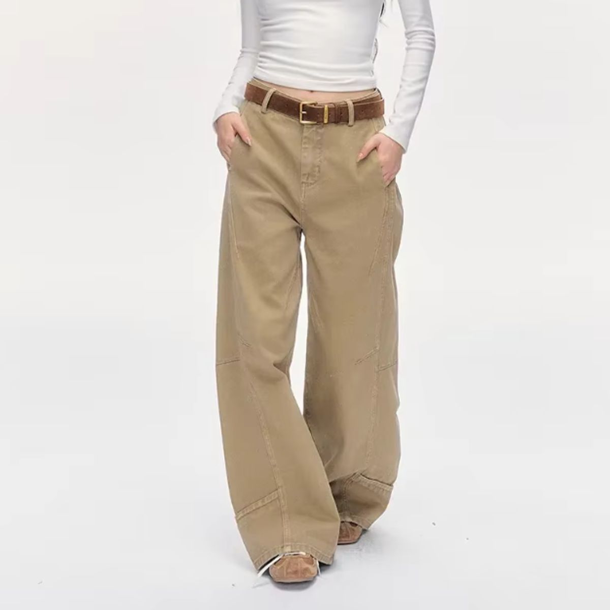 VELVET - Pantalones Vaqueros Caqui de Cintura Alta Mujer